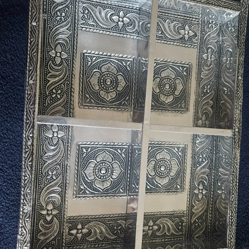 Handmade Wooden Serving Tray with silver work art handcrafted